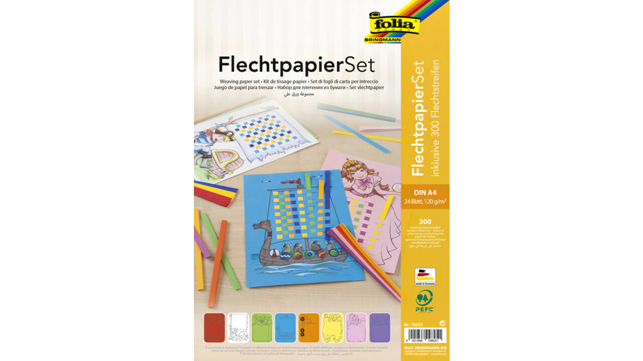 Vlechtpapierset Folia A4 8 designs 24vel inclusief vlechtstroken