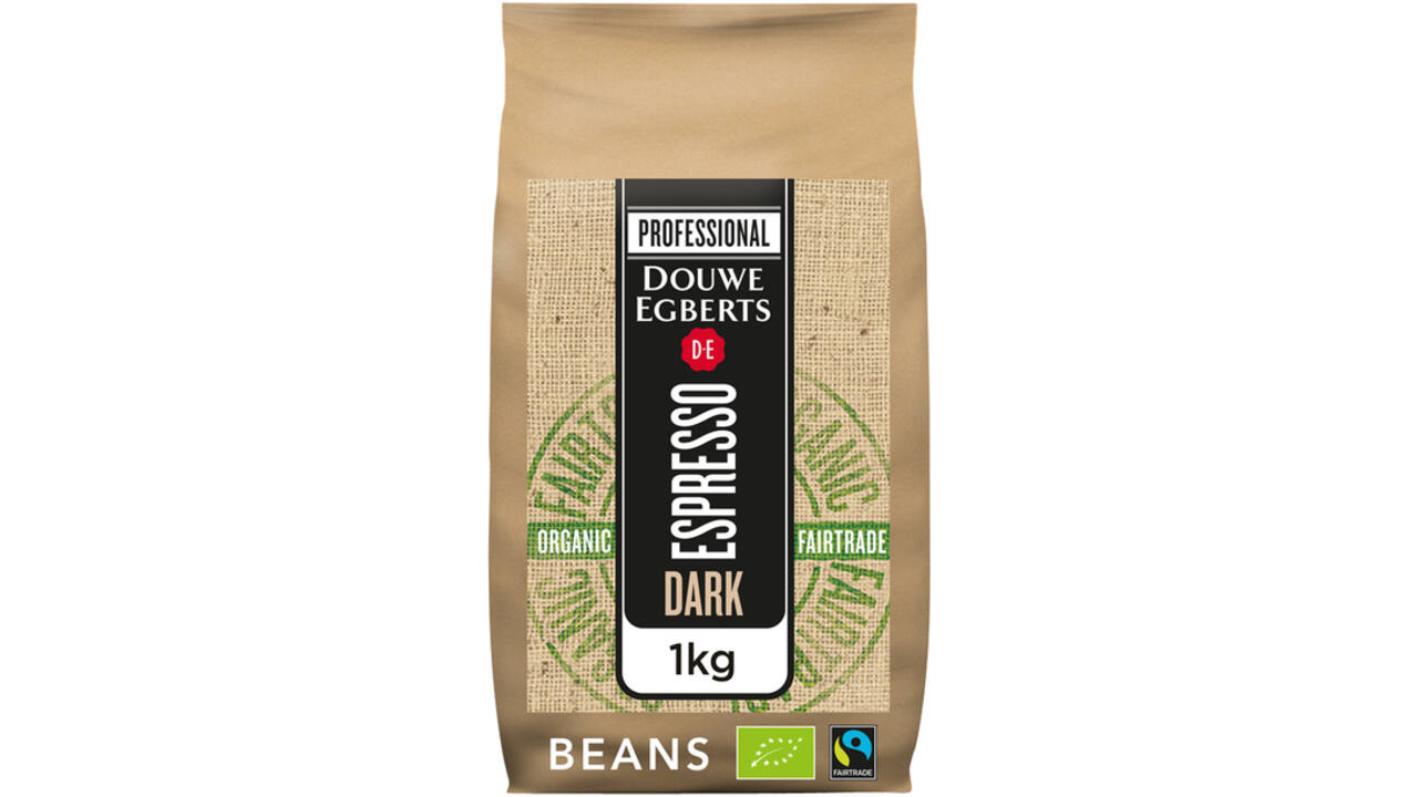 Koffie Douwe Egberts espresso bonen dark roast Organic & Fairtrade 1kg