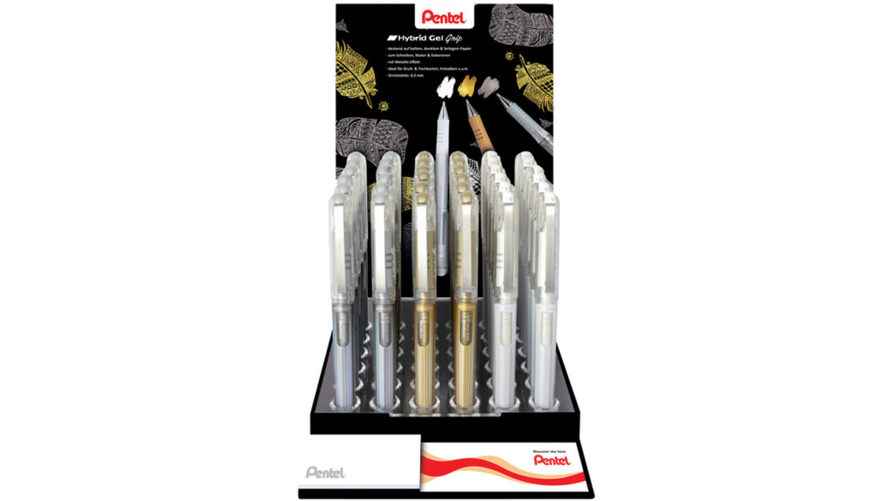 Gelschrijver Pentel K230M medium metallic assorti 3 kleuren