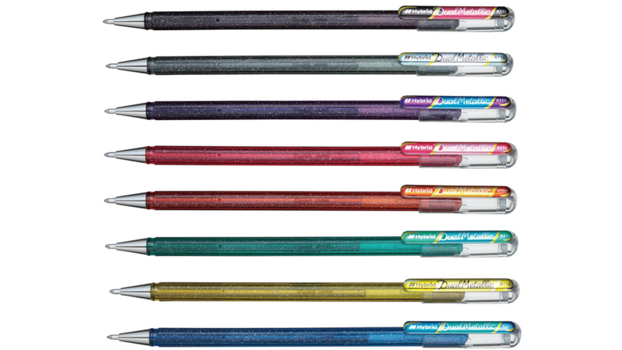 Gelschrijver Pentel K110 Dual medium metallic assorti 8 kleuren