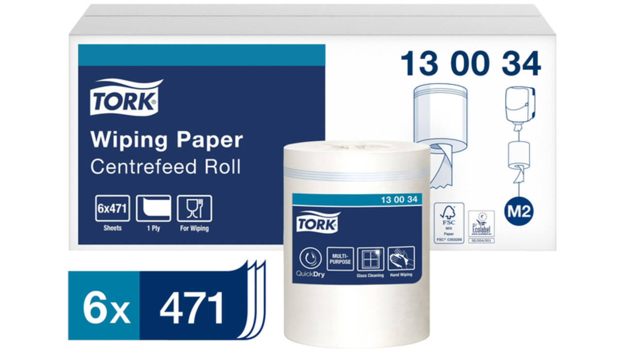 Poetspapier Tork M2 centerfeed 1-laags 165m wit 130034