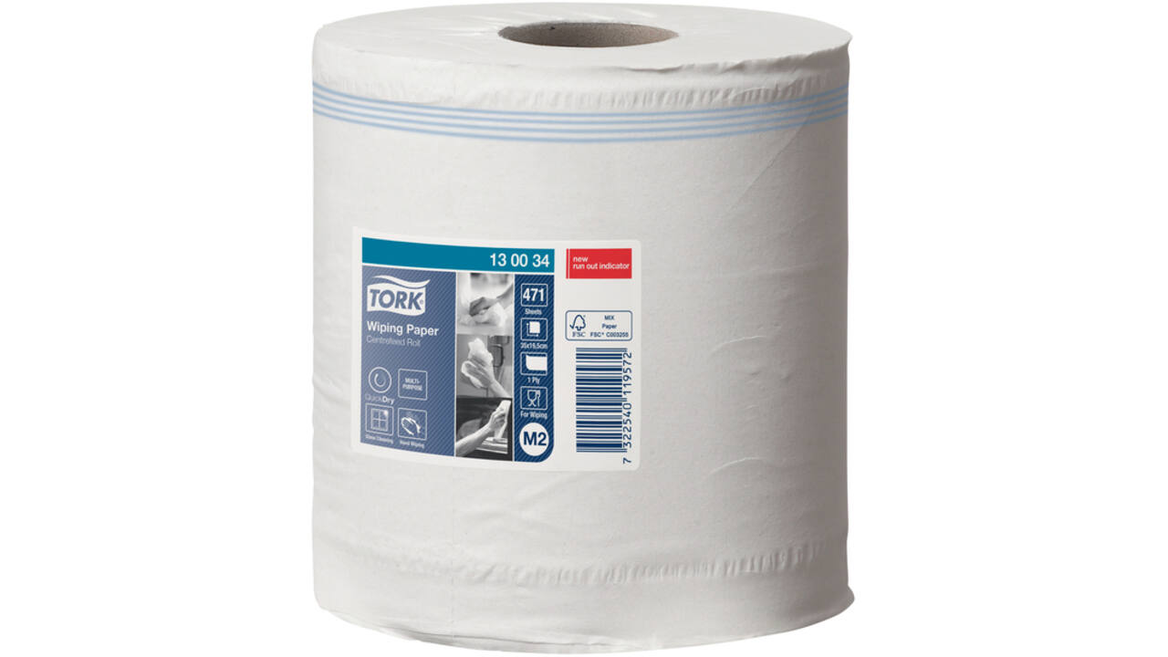 Poetspapier Tork M2 centerfeed 1-laags 165m wit 130034