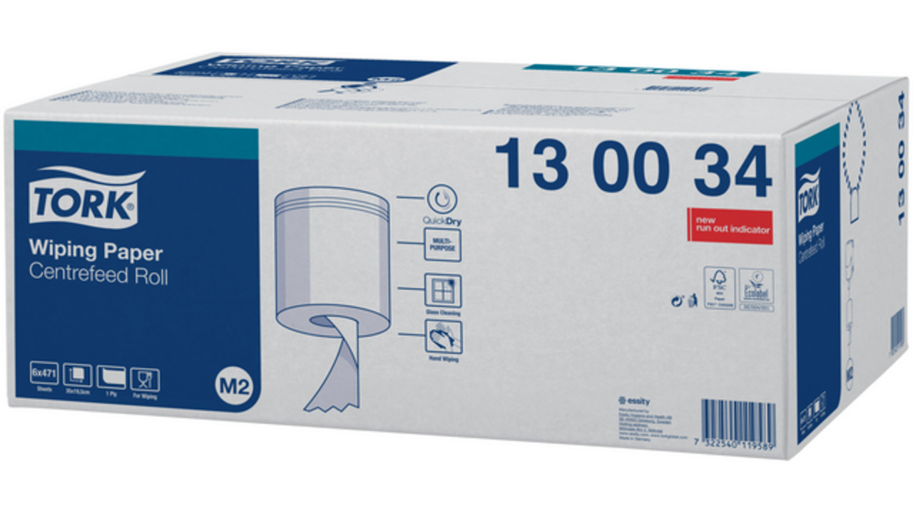 Poetspapier Tork M2 centerfeed 1-laags 165m wit 130034
