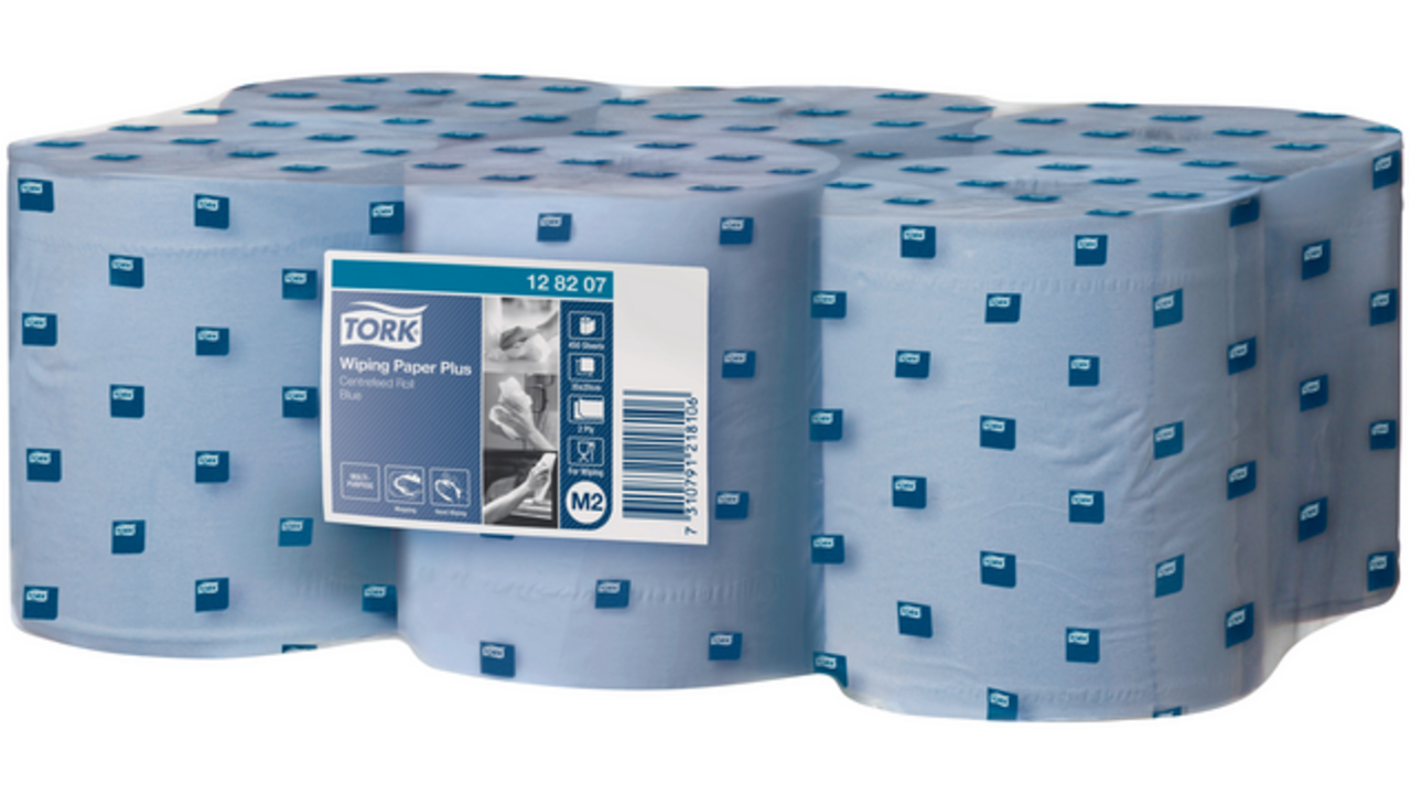 Poetspapier Tork Wiping Plus M2 Centerfeed 2-laags 157m blauw 128207