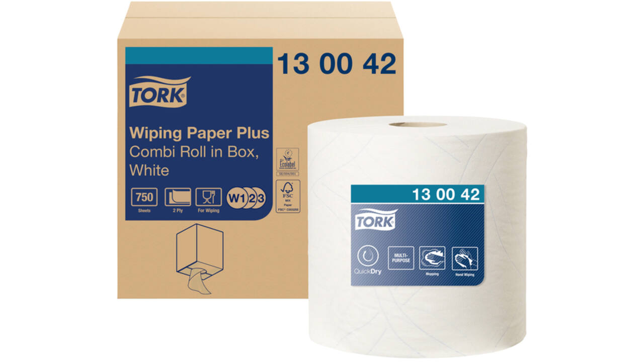Poetspapier Tork Wiping Plus Combi W1/2/3 multifunctioneel 255m wit 130042