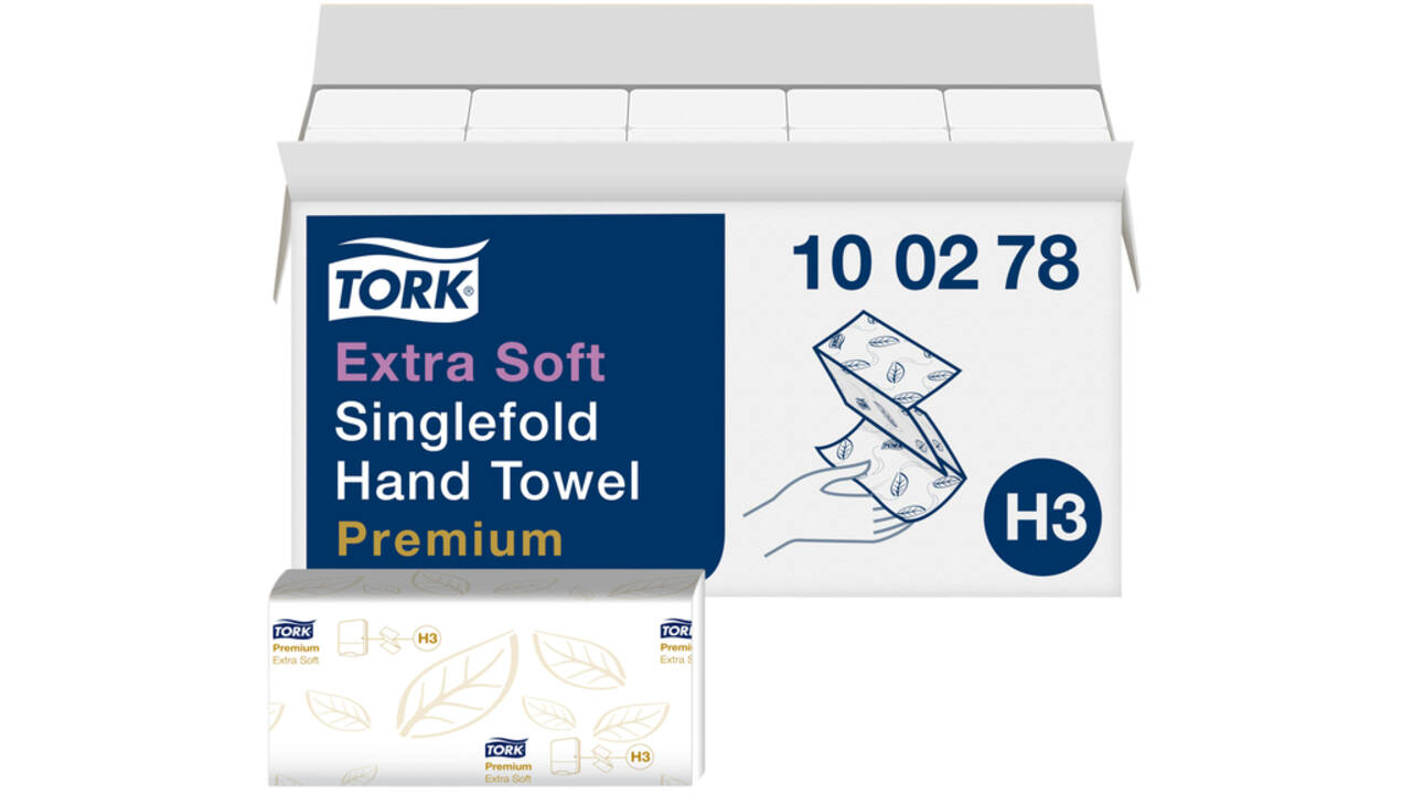 Handdoek Tork H3 Premium singlefold 2-laags 226x230mm 15x200 vel wit 100278