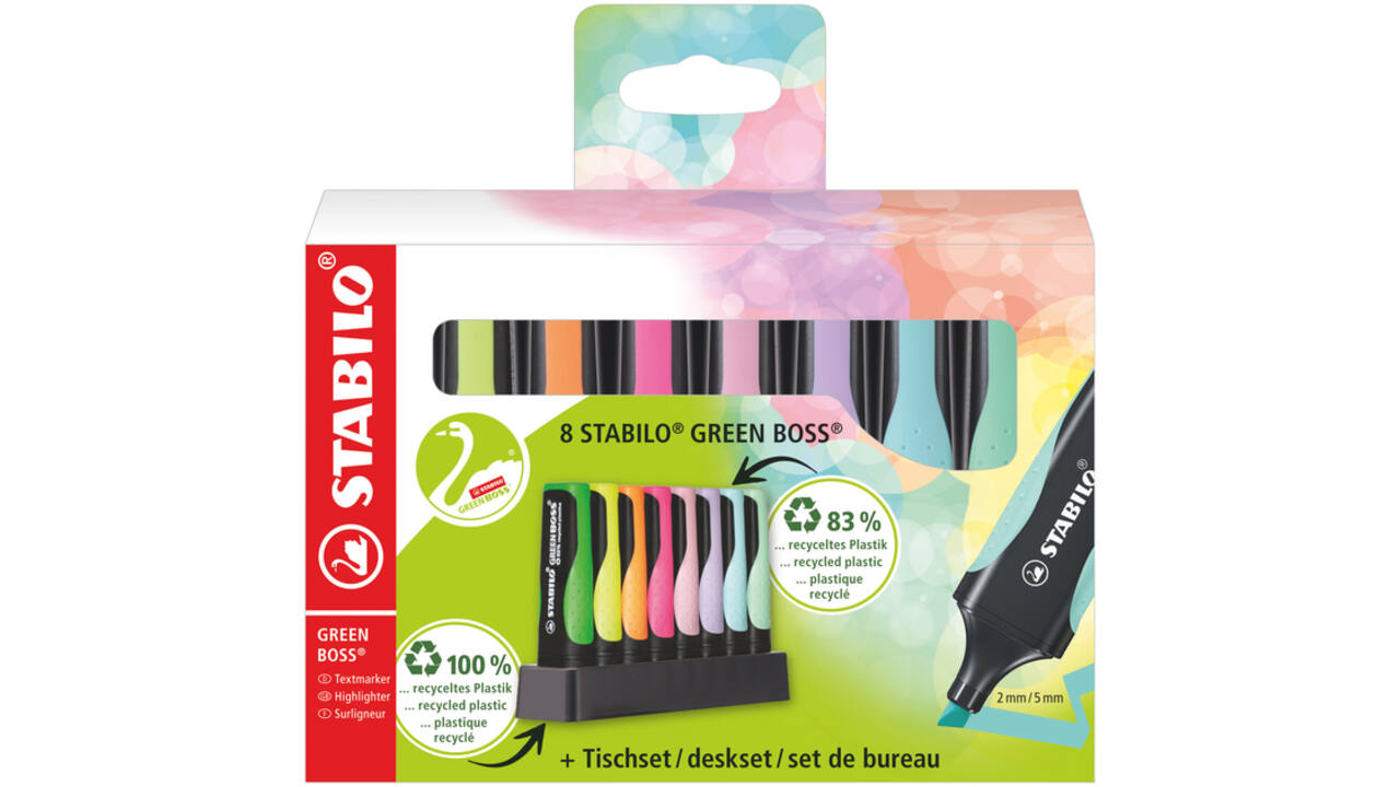 Markeerstift STABILO GREEN BOSS 6070/8 pastel assorti deskset à 8 stuks