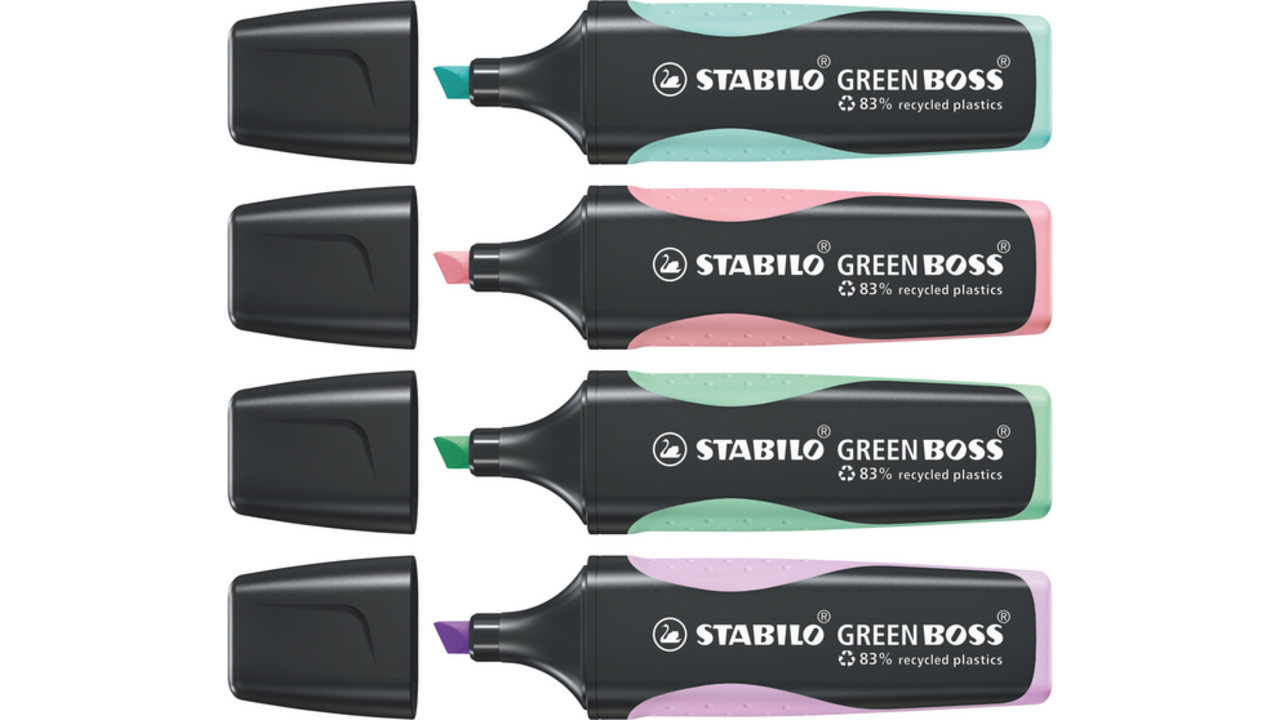 Markeerstift STABILO GREEN BOSS 6070/4 pastel assorti etui à 4 stuks