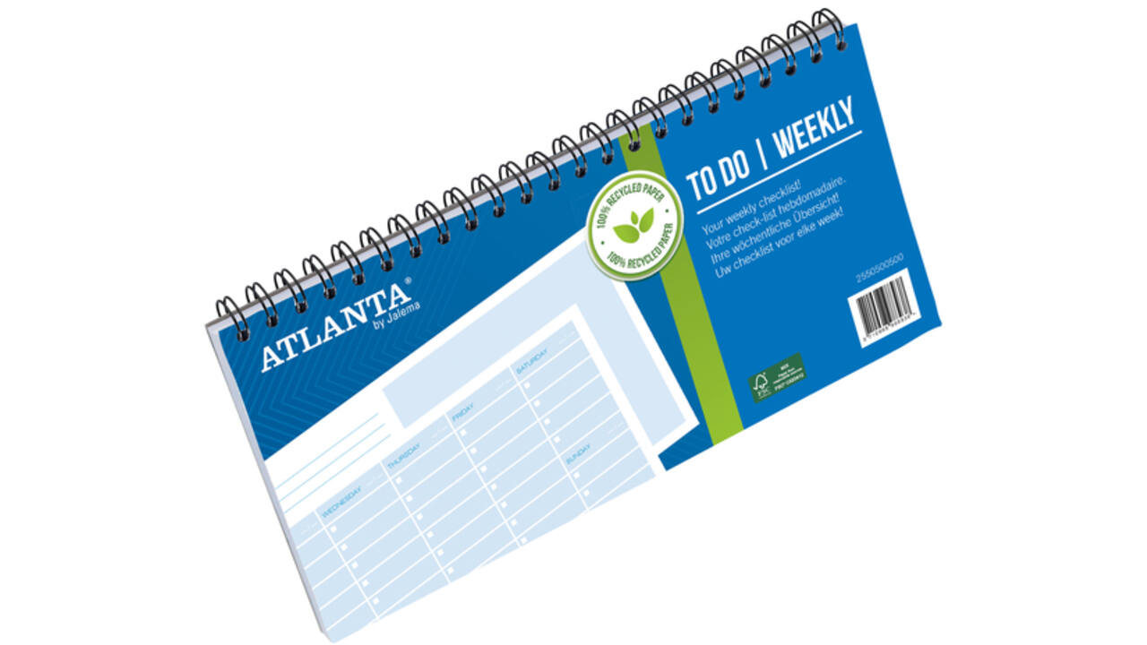 Things to do Djois Atlanta recycled papier Weekly 297x150mm 60vel 70gr landscape blauw