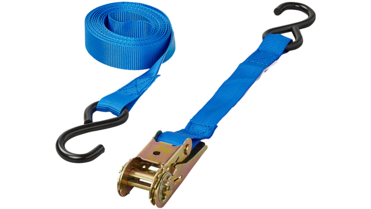 Spanband ProPlus blauw met ratel en 2 haken 5m