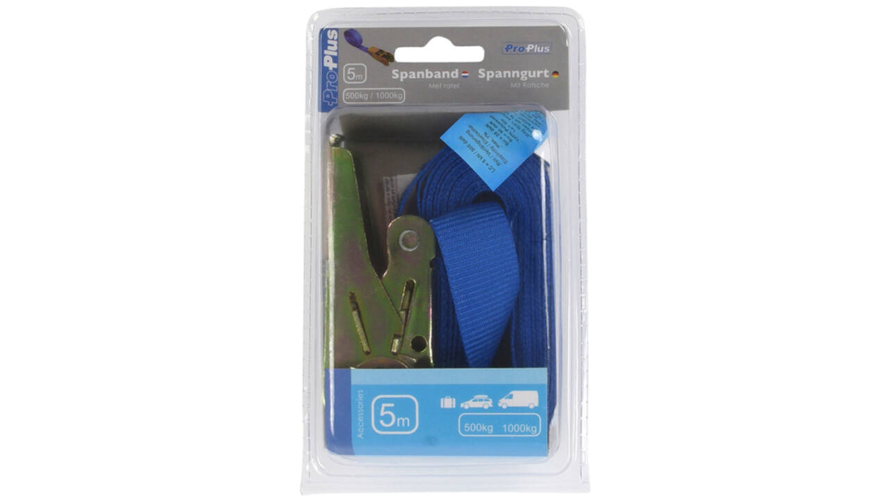 Spanband ProPlus blauw met ratel 5m