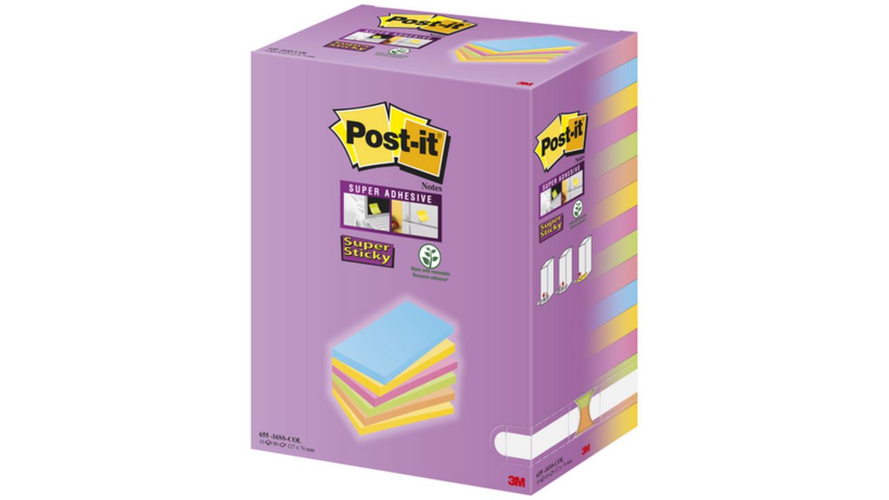 Memoblok Post-it 655 127x76mm assorti 16 stuks