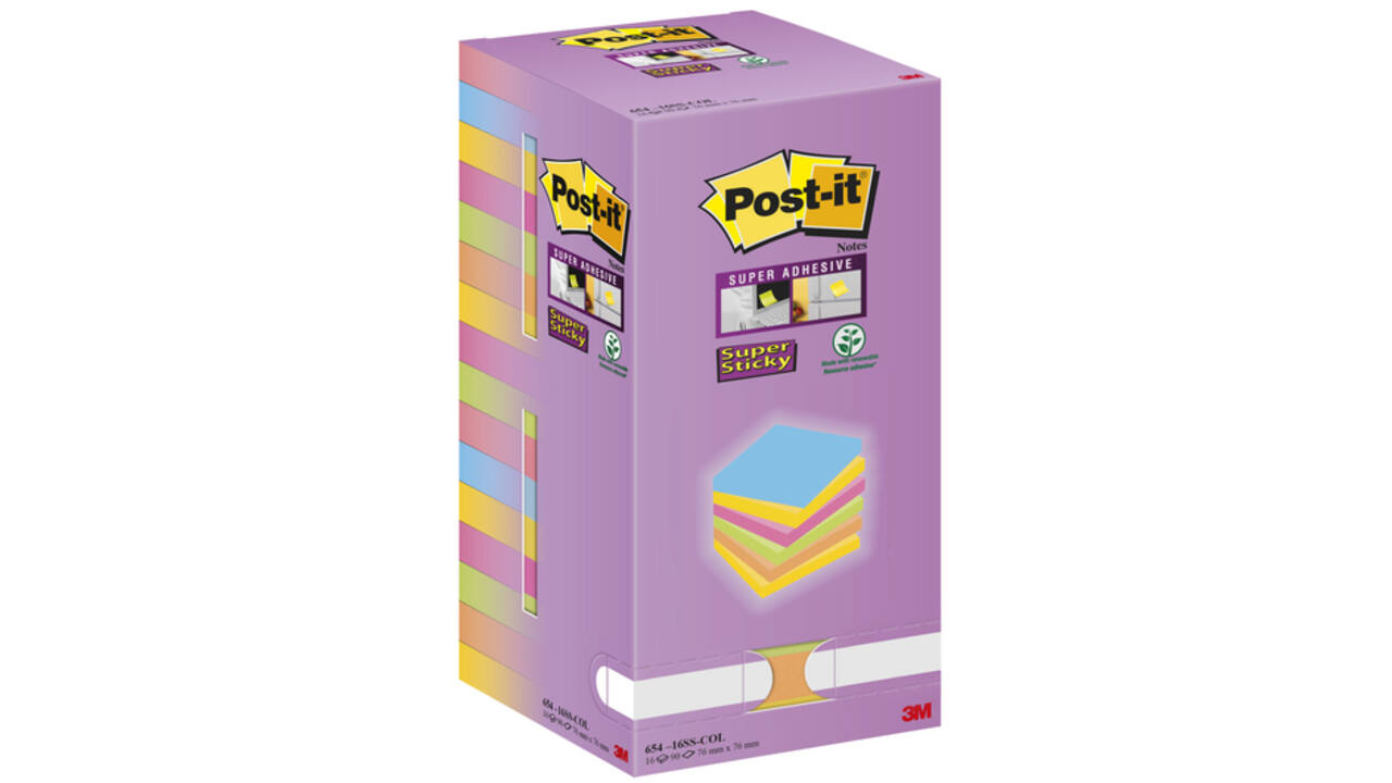 Memoblok Post-it Super Sticky 654 76x76mm color