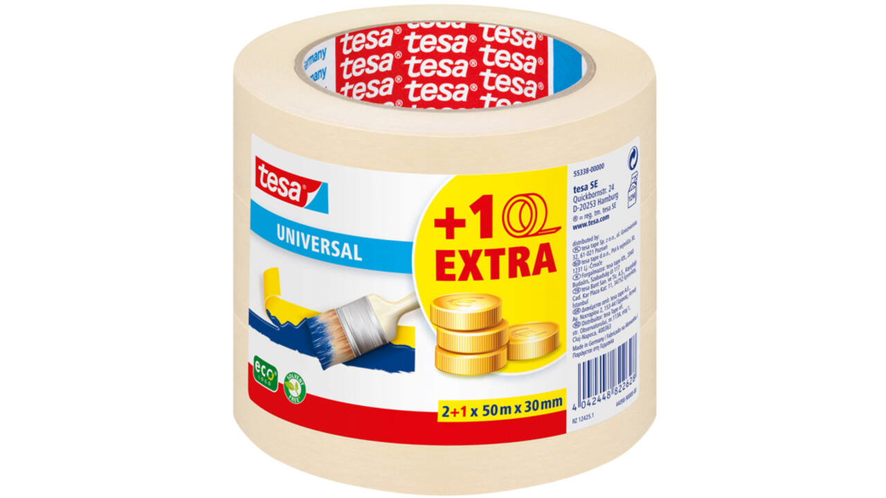 Afplaktape tesa® Economy 50mx30mm geel 2+1