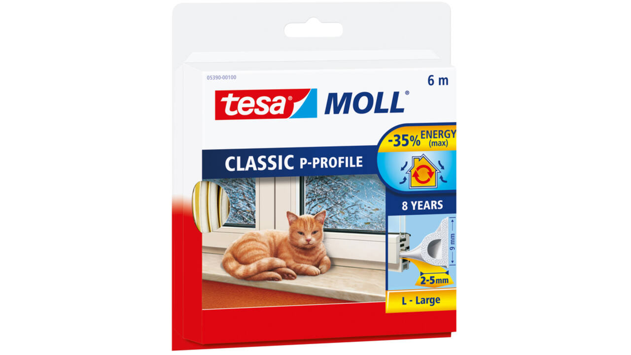 Tochtstrip Tesamoll® P-profiel rubber 6mx9mm wit