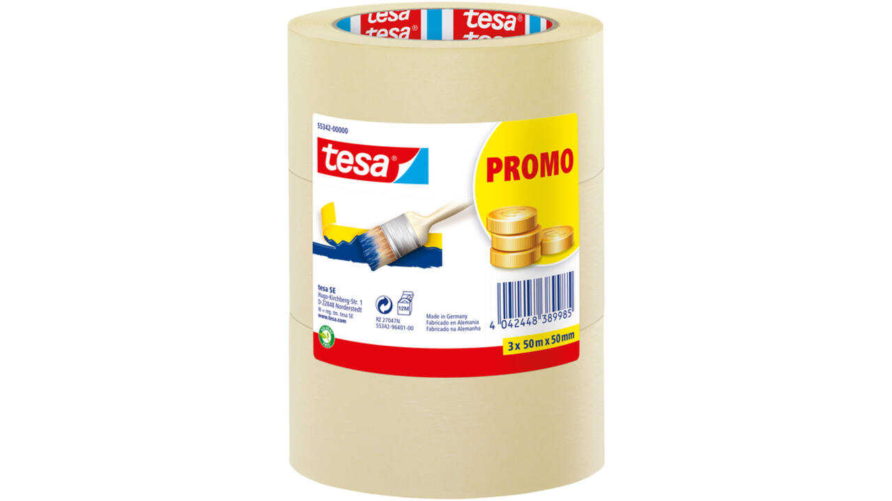 Afplaktape tesa® Economy 50mmx50m geel 3 rollen