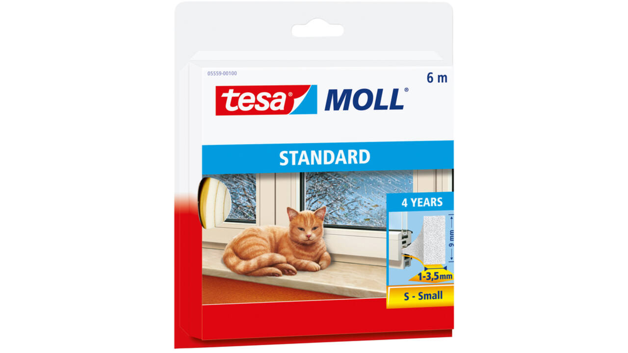 Tochtstrip tesamoll® Standard I-Profiel zelfklevend 6mx9mm wit