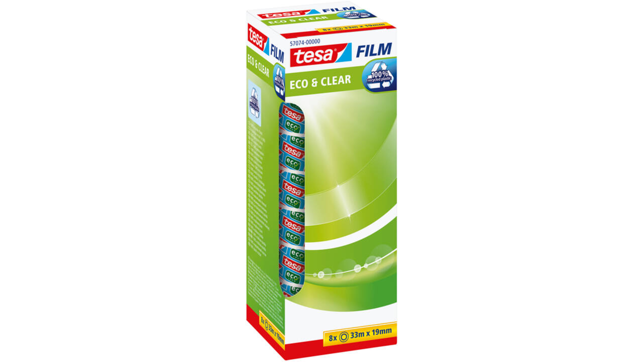 Plakband tesafilm® eco & clear 33mx19mm transparant 8 rollen