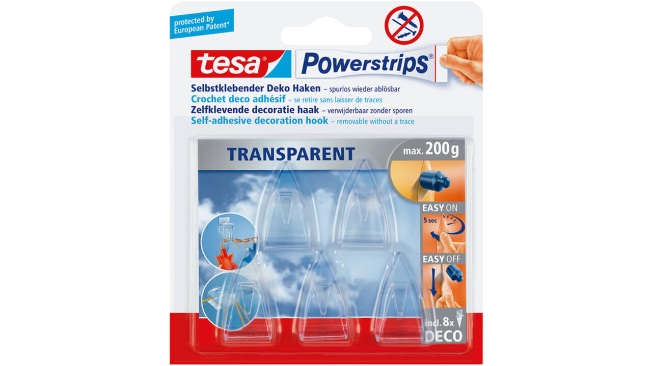 Haak tesa Powerstrips® Deco transparant zelfklevend 5 stuks