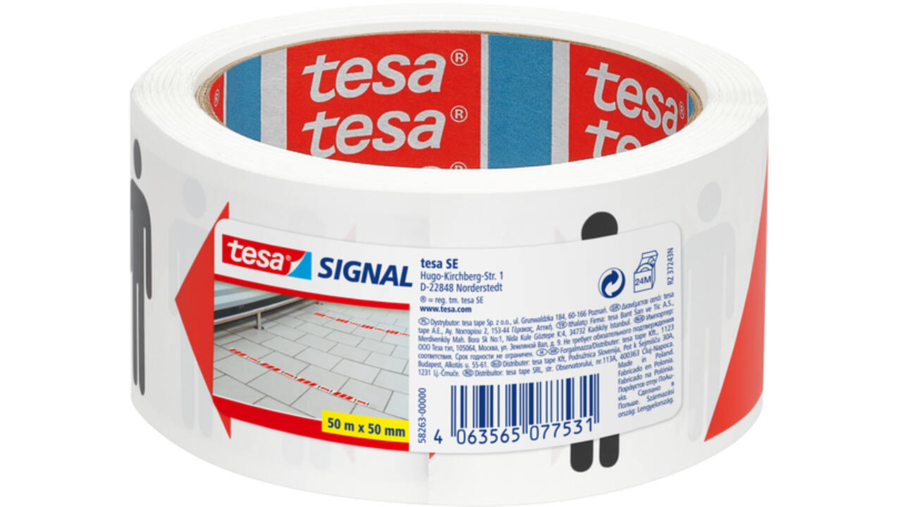 Vloermarkeringstape tesa® houd afstand 50mx50mm rood-wit