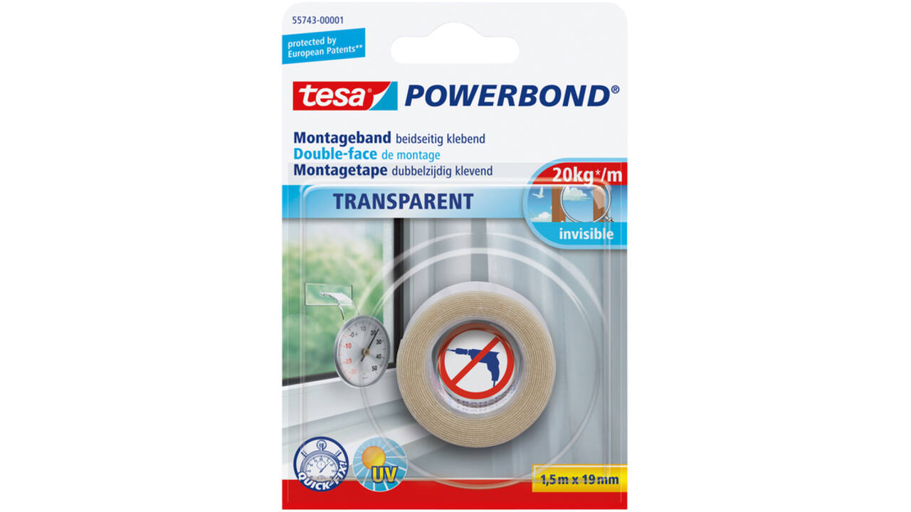 Montagetape tesa® Powerbond dubbelzijdig 1,5mx19mm transparant