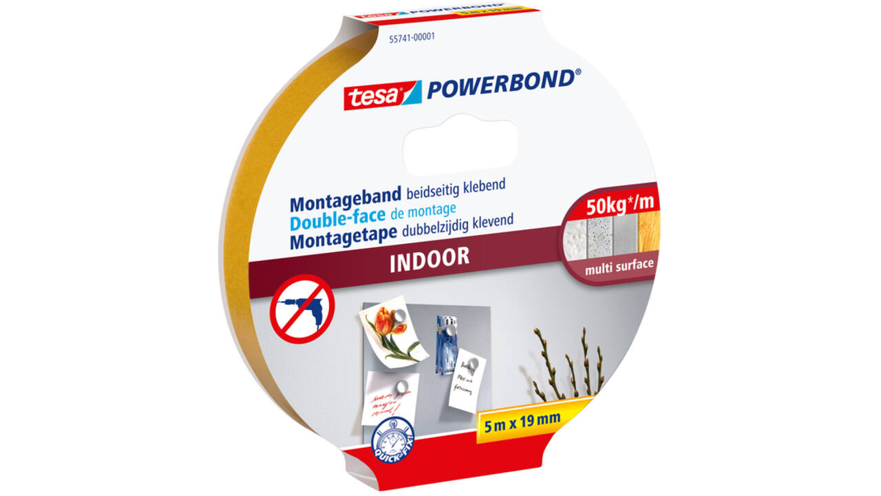 Montagetape tesa® Powerbond Indoor dubbelzijdig 5mx19mm wit