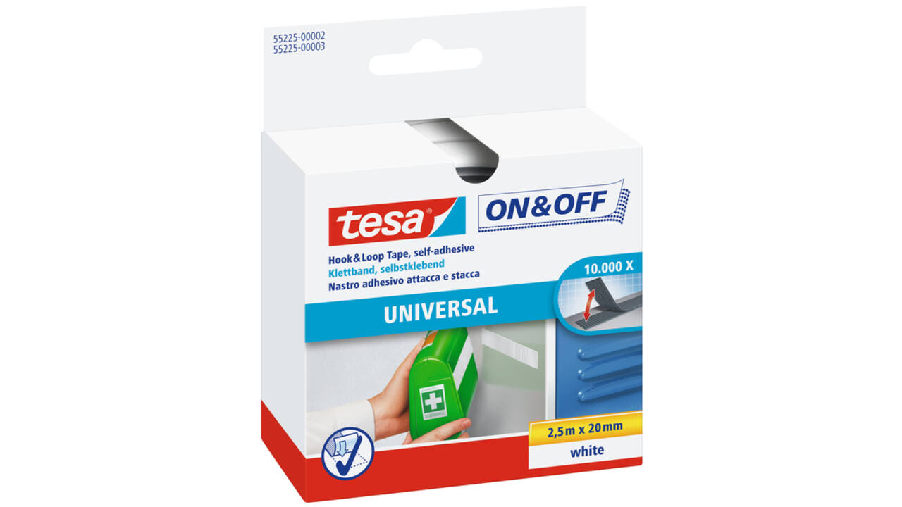 Klittenband tesa® On & Off 250cmx20mm zelfklevend wit