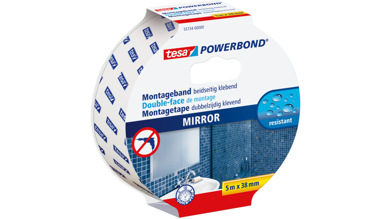 Montagetape tesa® Powerbond Spiegel dubbelzijdig 5mx38mm wit
