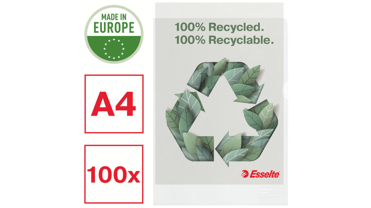 Insteekmap L-model Esselte A4 100% gerecycled 0.10mm transparant 100 stuks
