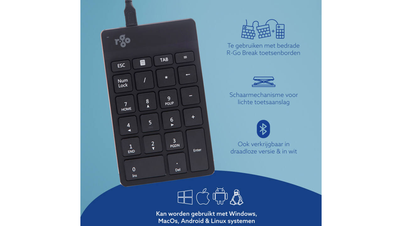 Toetsenbord R-Go Ergonomisch Numpad Break Draad
