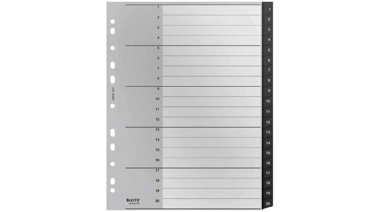 Tabblad Leitz Recycle A4 11-gaats 1-20 extra breed PP