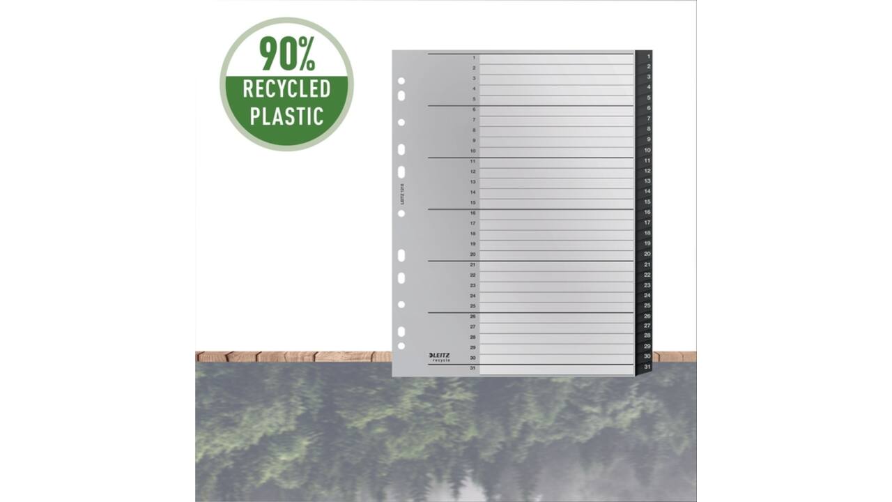 Tabblad Leitz Recycle A4 11-gaats 1-31 extra breed PP