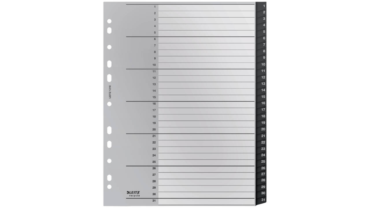 Tabblad Leitz Recycle A4 11-gaats 1-31 extra breed PP