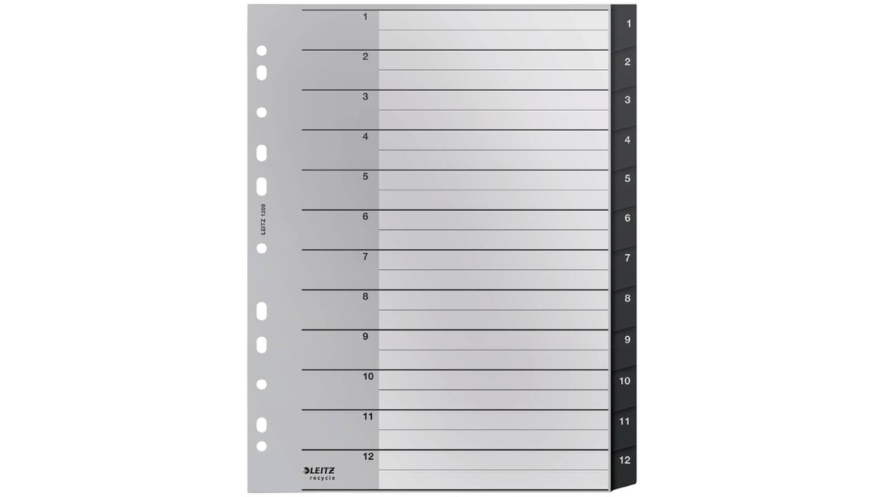 Tabblad Leitz Recycle A4 11-gaats 1-12 extra breed PP