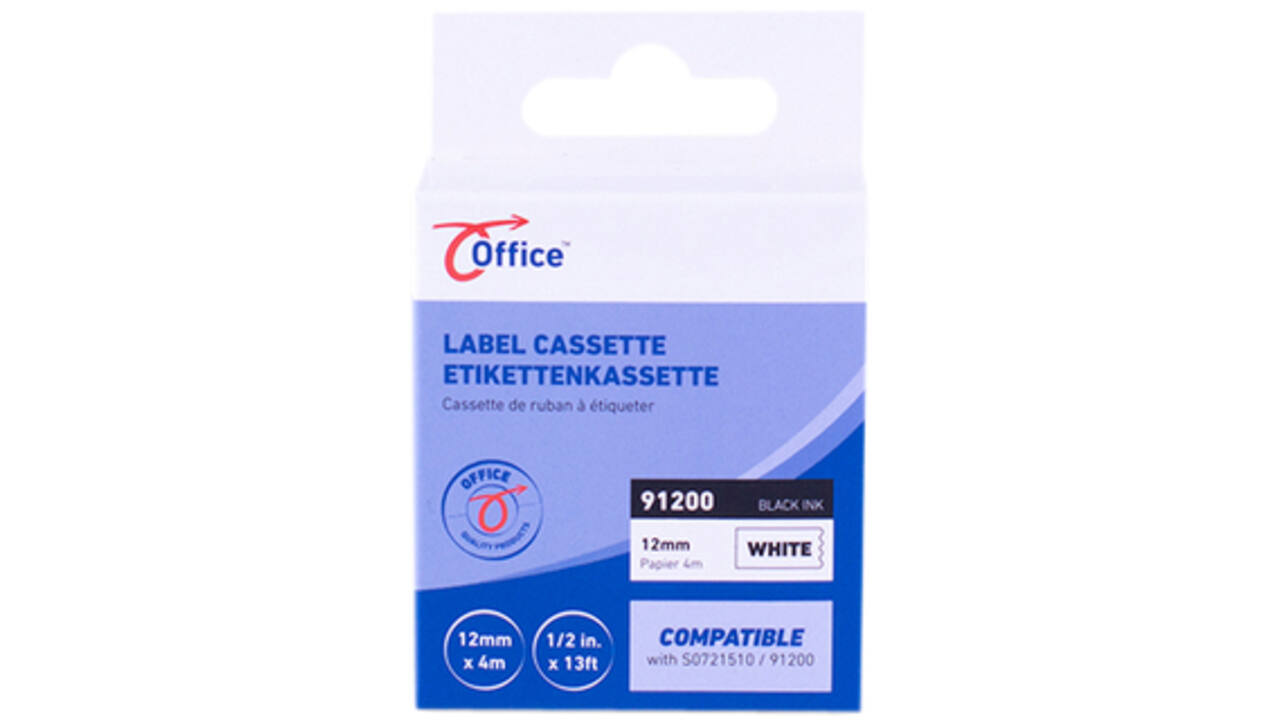 Labeltape office paper zw/wit 12mm x 4m