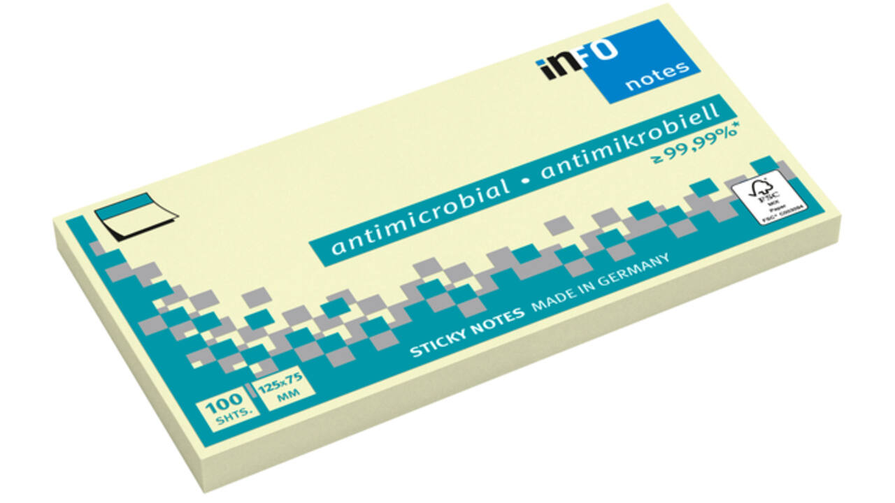 Memoblok info notes antimicrobiëel 100 vel 125x75mm geel