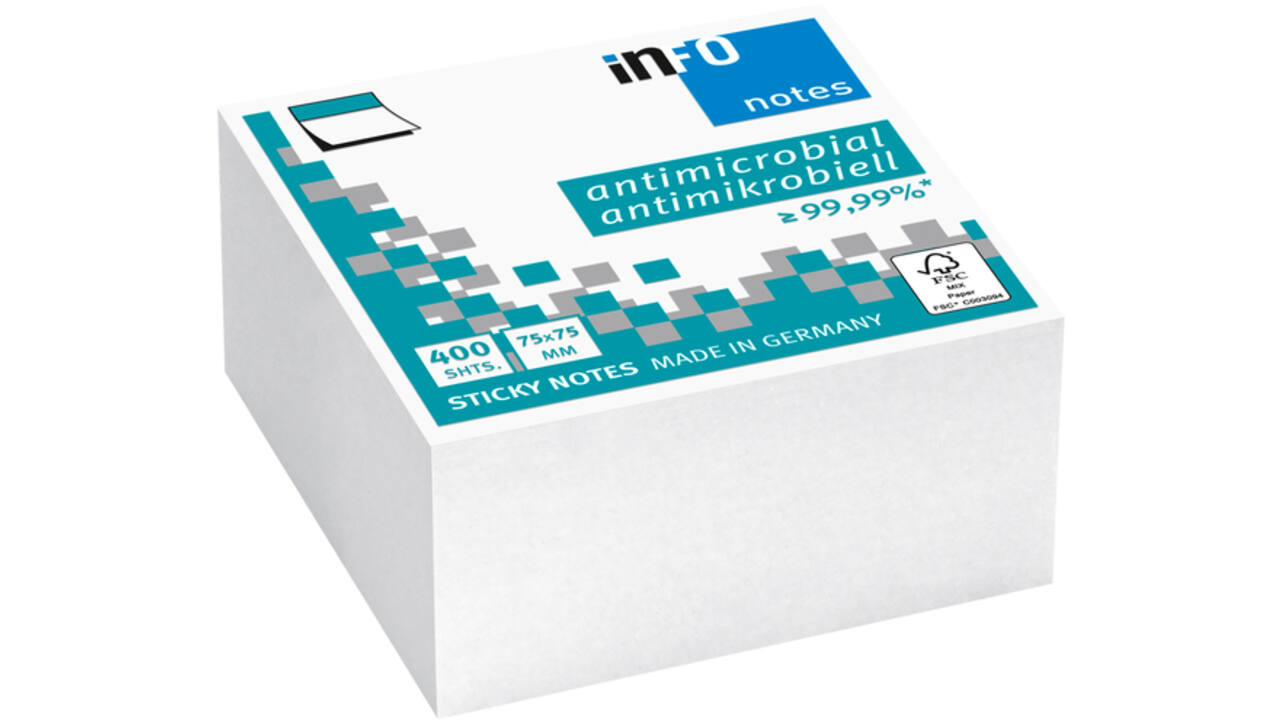 Memoblok info notes antimicrobiëel 400 vel 75x75mm wit
