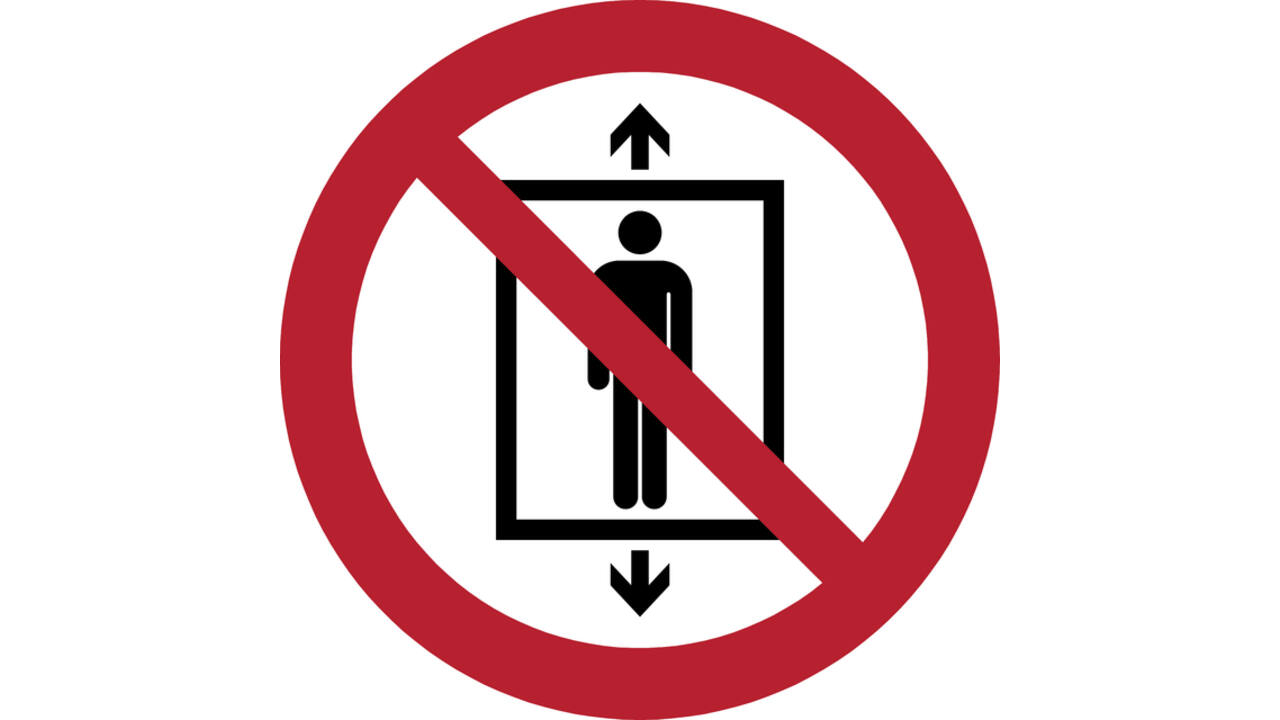 Pictogram bordje Djois Verboden lift te gebruiken door personen Ø 200mm Rood