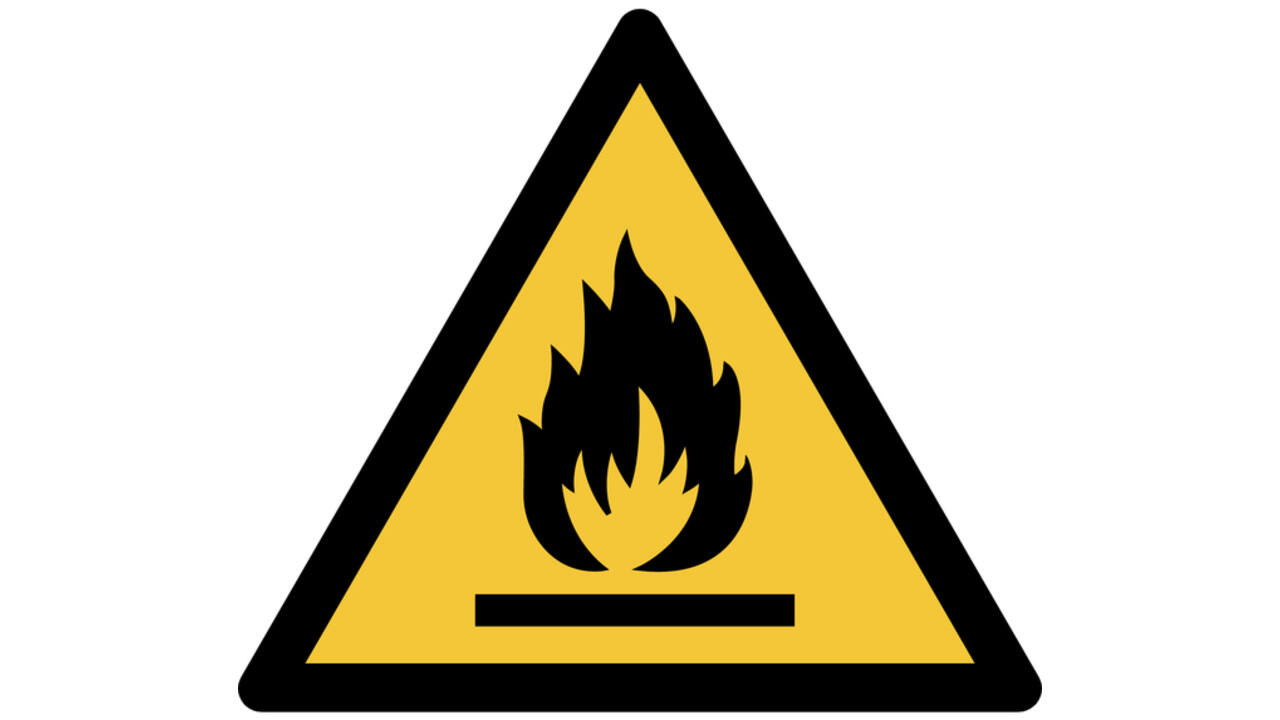 Pictogram bordje Djois Waarschuwing: ontvlambaar 200x176mm Geel
