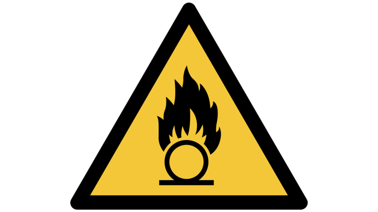 Pictogram bordje Djois Waarschuwing: oxiderende stoffen 200x176mm Geel