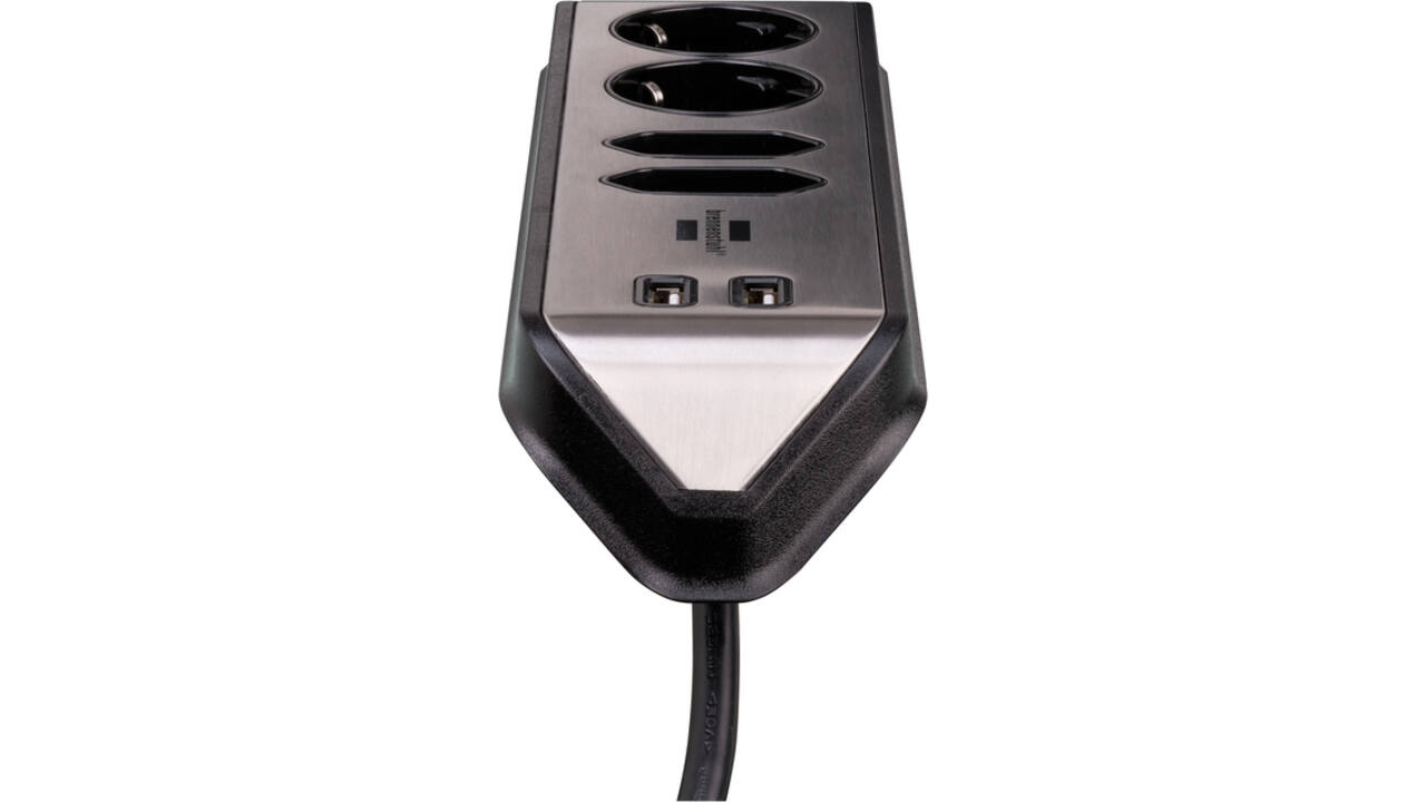 Stekkerdoos Brennenstuhl bureau Estilo 4 voudig inclusief 2 USB 2 meter zwart/zilver