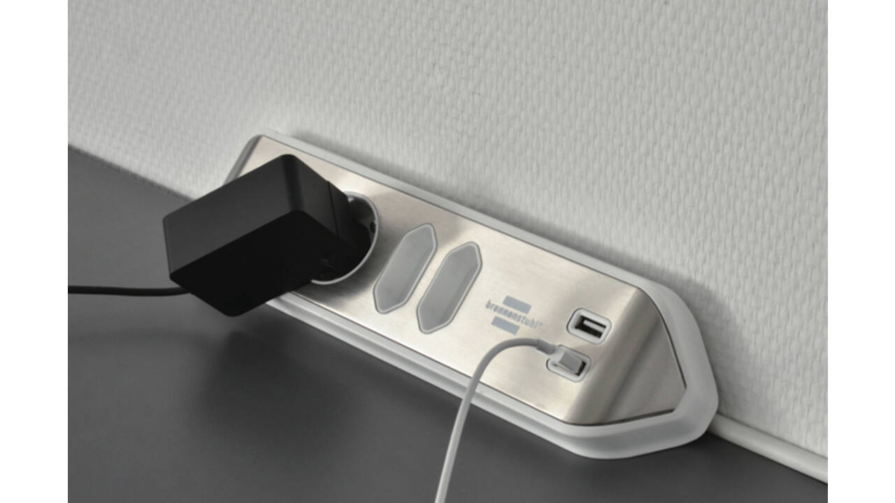 Stekkerdoos Brennenstuhl bureau Estilo 4 voudig inclusief 2 USB 2 meter wit/zilver