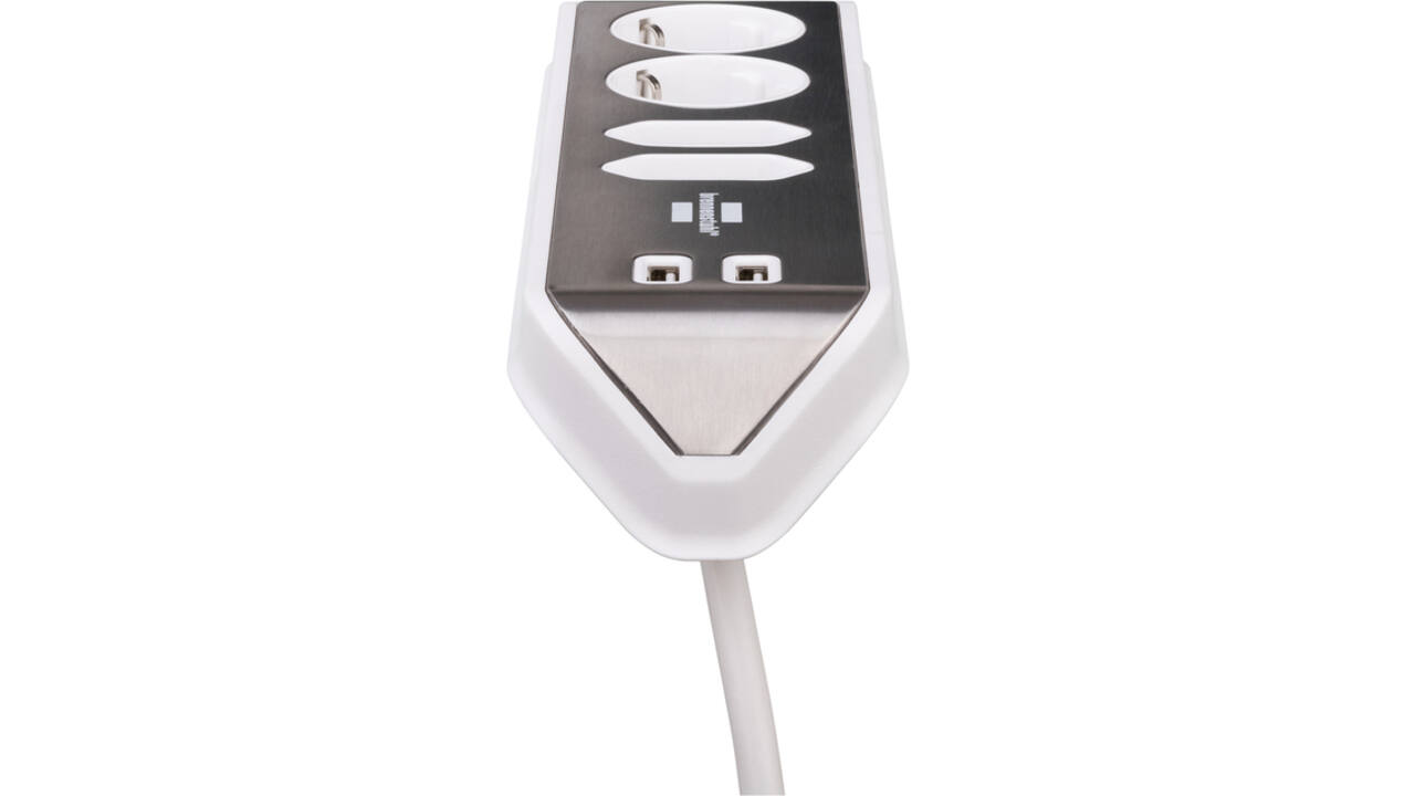 Stekkerdoos Brennenstuhl bureau Estilo 4 voudig inclusief 2 USB 2 meter wit/zilver