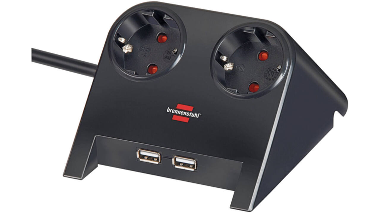 Stekkerdoos Brennenstuhl bureau 2vdig incl 2 USB 1.8m zwart