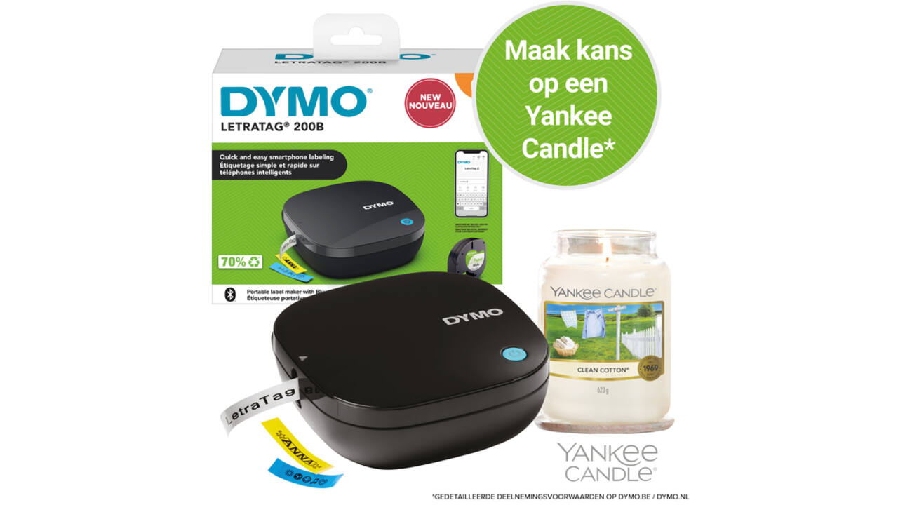 Labelprinter Dymo LetraTag 200B draagbaar bluetooth 12mm zwart display