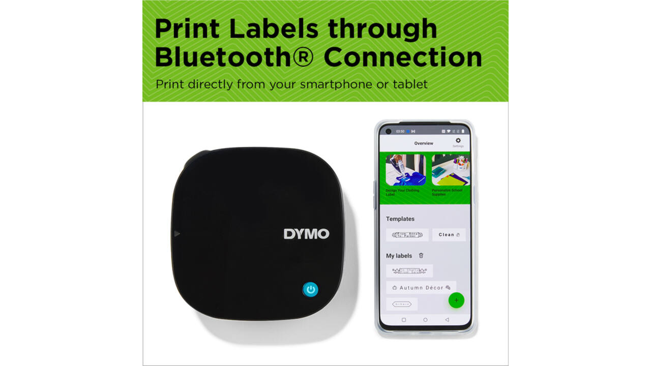 Labelprinter Dymo LetraTag 200B draagbaar bluetooth 12mm zwart display