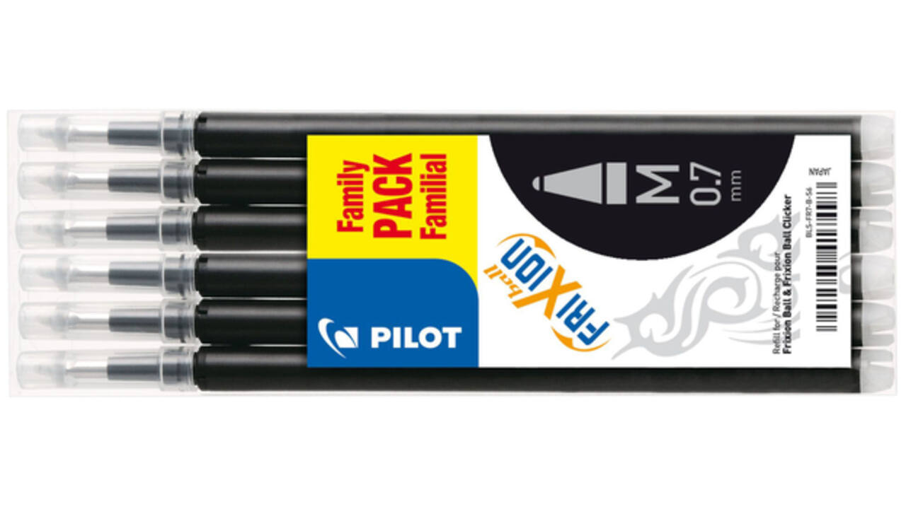 Rollerpenvulling PILOT friXion medium zwart set à 6 stuks