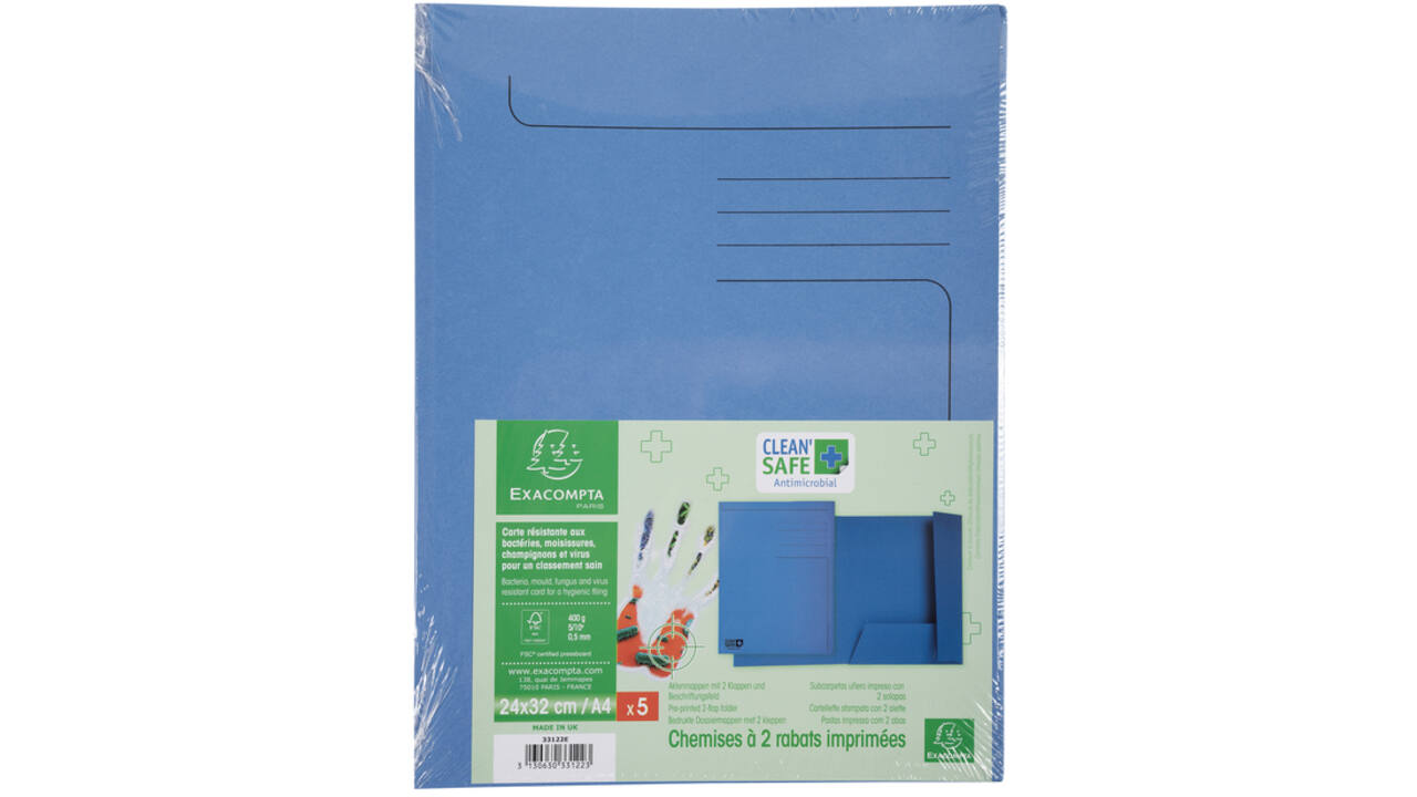 Dossiermap Exacompta Clean'Safe 2kleppen blauw