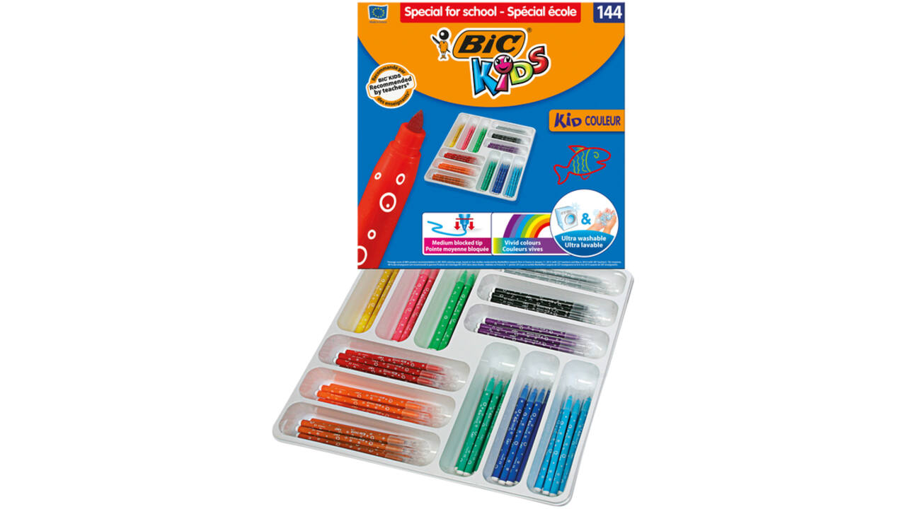 Kleurstiften BicKids couleur medium assorti schoolbox à 144 stuks