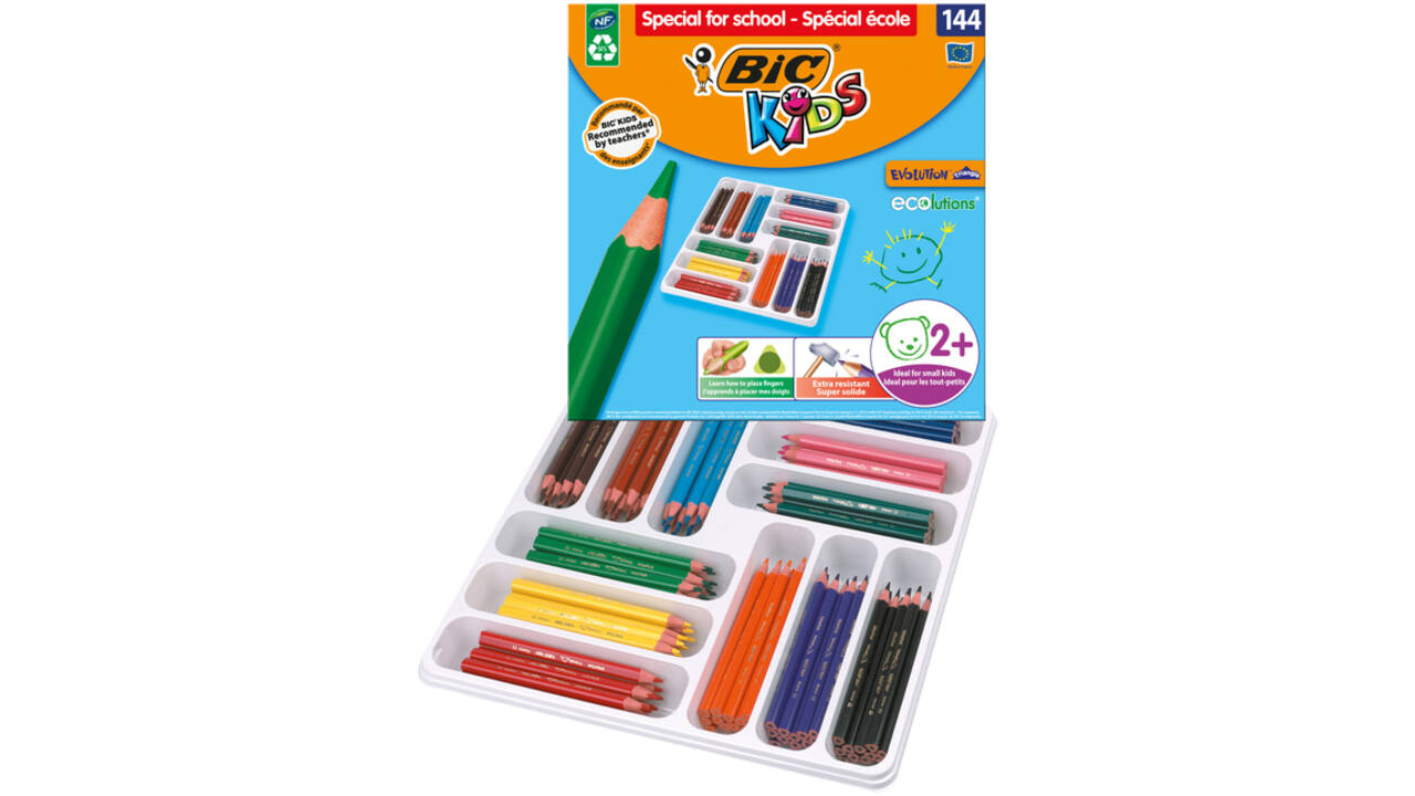 Kleurpotloden BicKids Evolution ecolutions assorti schoolbox à 144 stuks